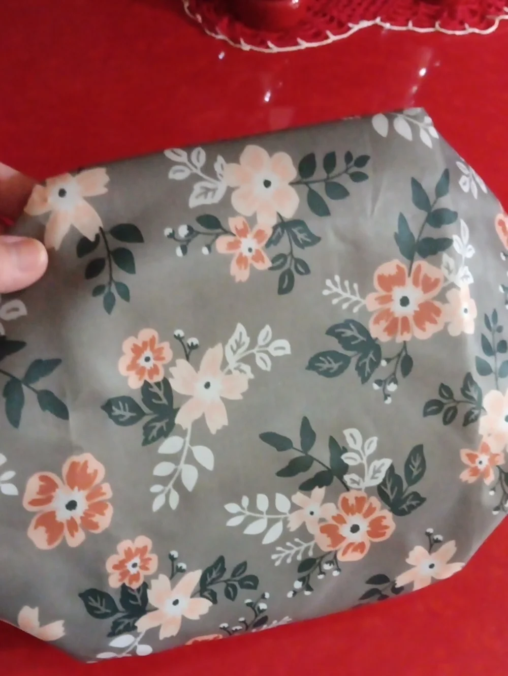 Gray Floral Drawstring Cosmetic Pouch - Women's Floral Makeup Bag